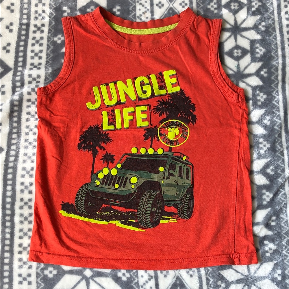 George orange Tank Top with Jungle Life Jeep Graphic